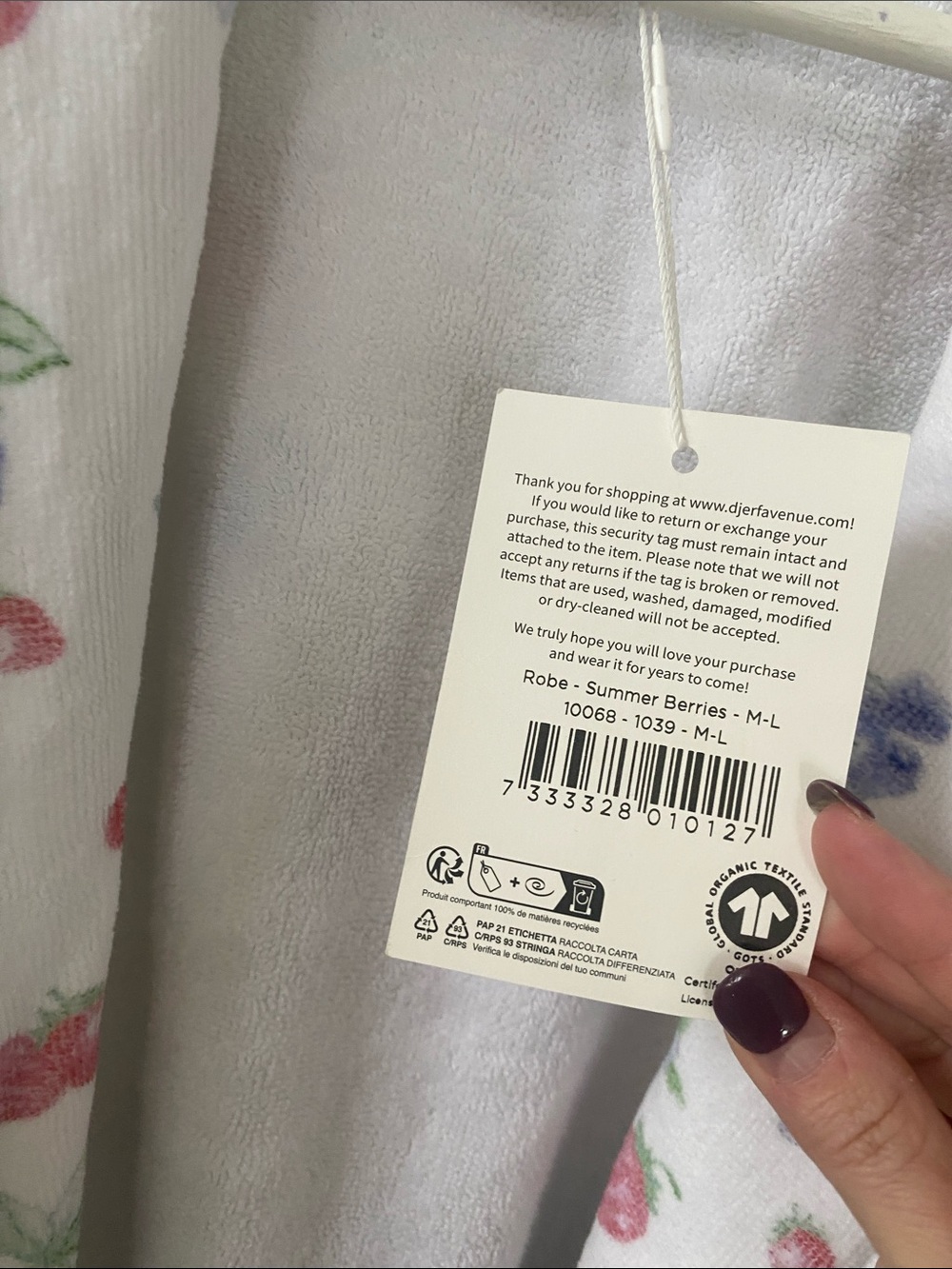 NWT Djerf Avenue Organic Cotton Terry Robe Summer Berries M-L - Picture 13 of 15